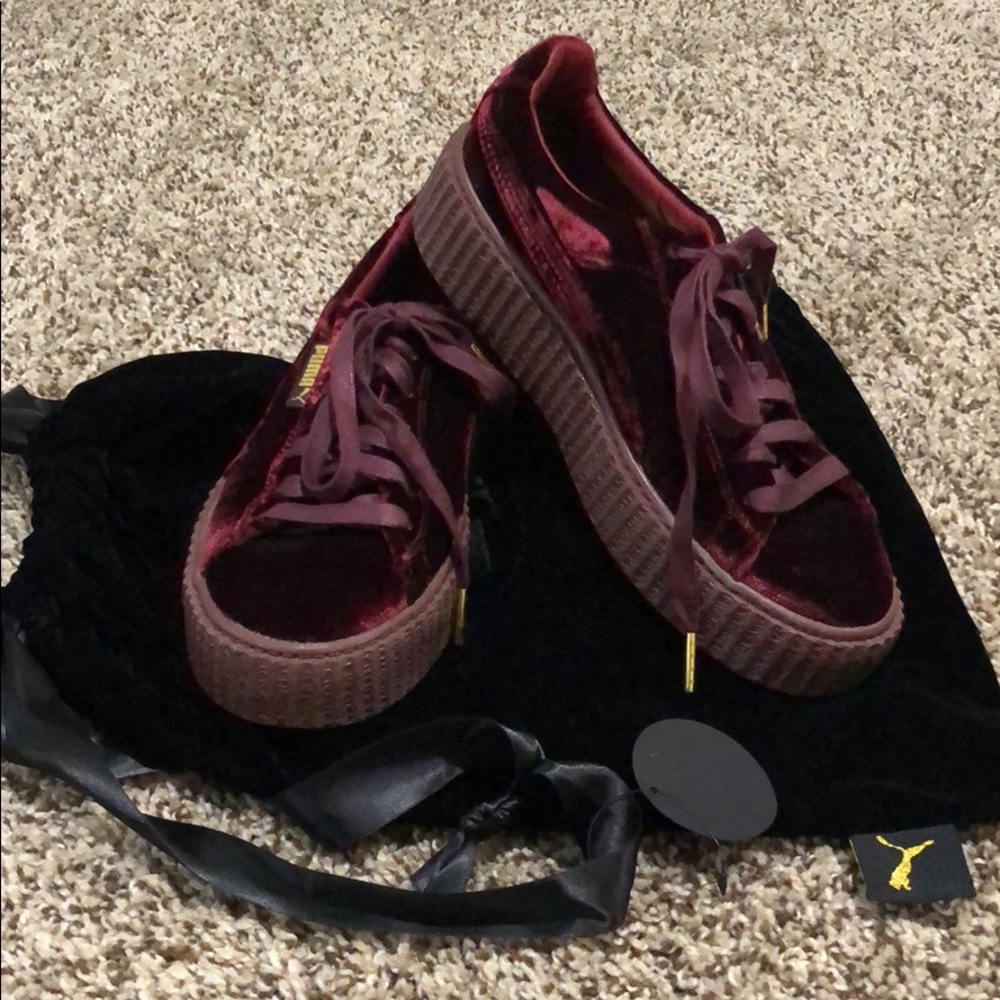 Velvet Fenty Puma creepers in burgundy, never worn